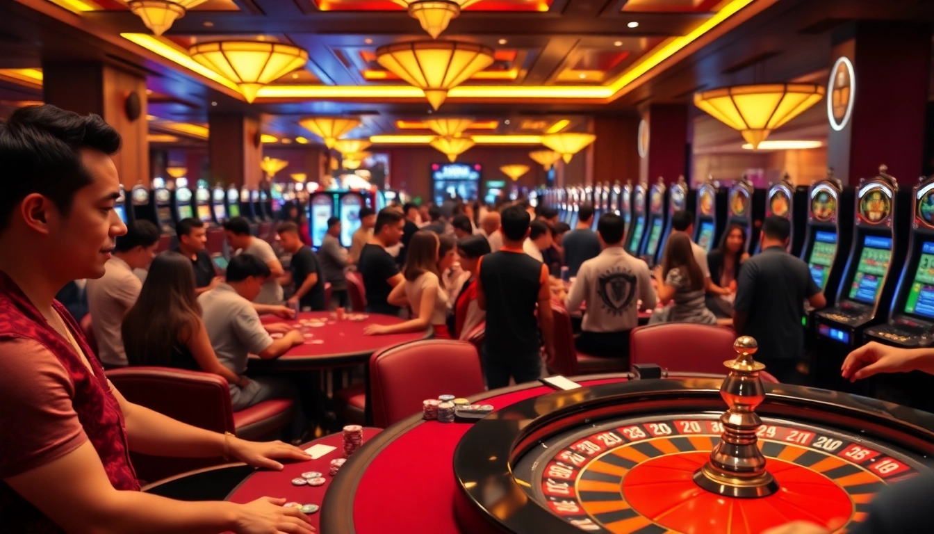 Kèo Nhà Cái: Engage in a colorful casino scene with poker, roulette, and vibrant slot machines.