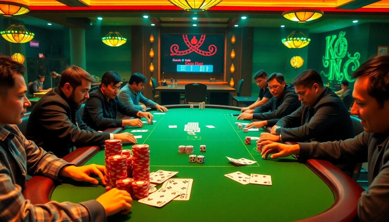 Kèo Nhà Cái 5 showcases intense poker gameplay with colorful chips and cards, illustrating high-stakes gambling excitement.